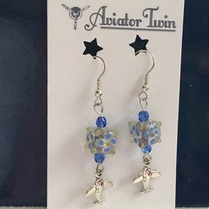 Single Engine Airplane Earrings with Blue Beads